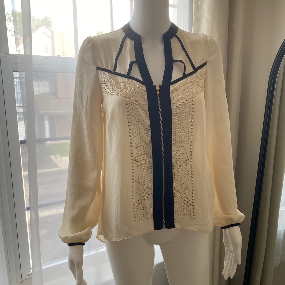 VENUS X-Small Zip Up Sheer Blouse.